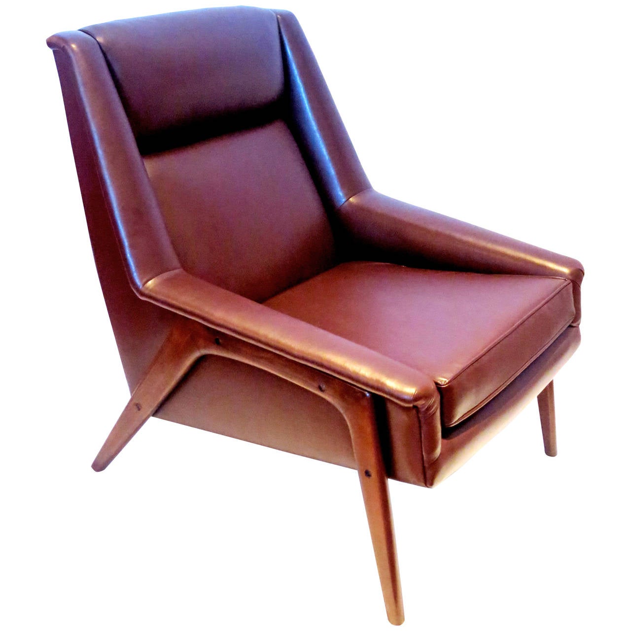 Danish Modern brown leather lounge chair by Dux designed by Folke