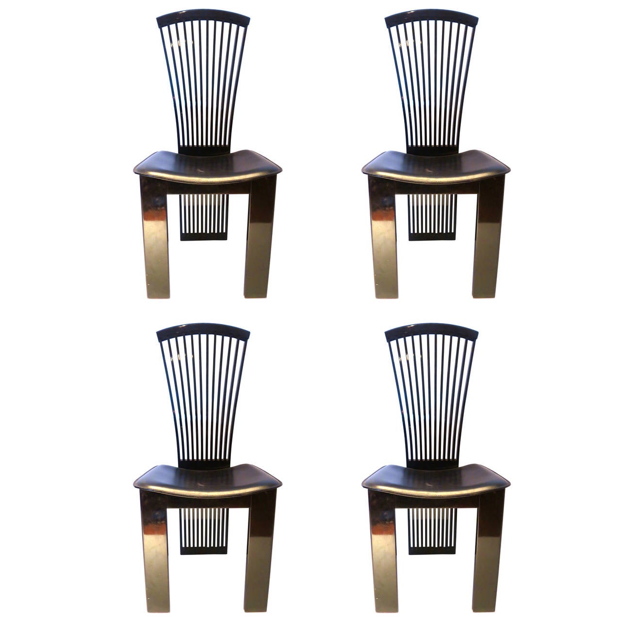 Four Italian Fan Back Chairs by Pietro Costantini in Lacquered Wood and