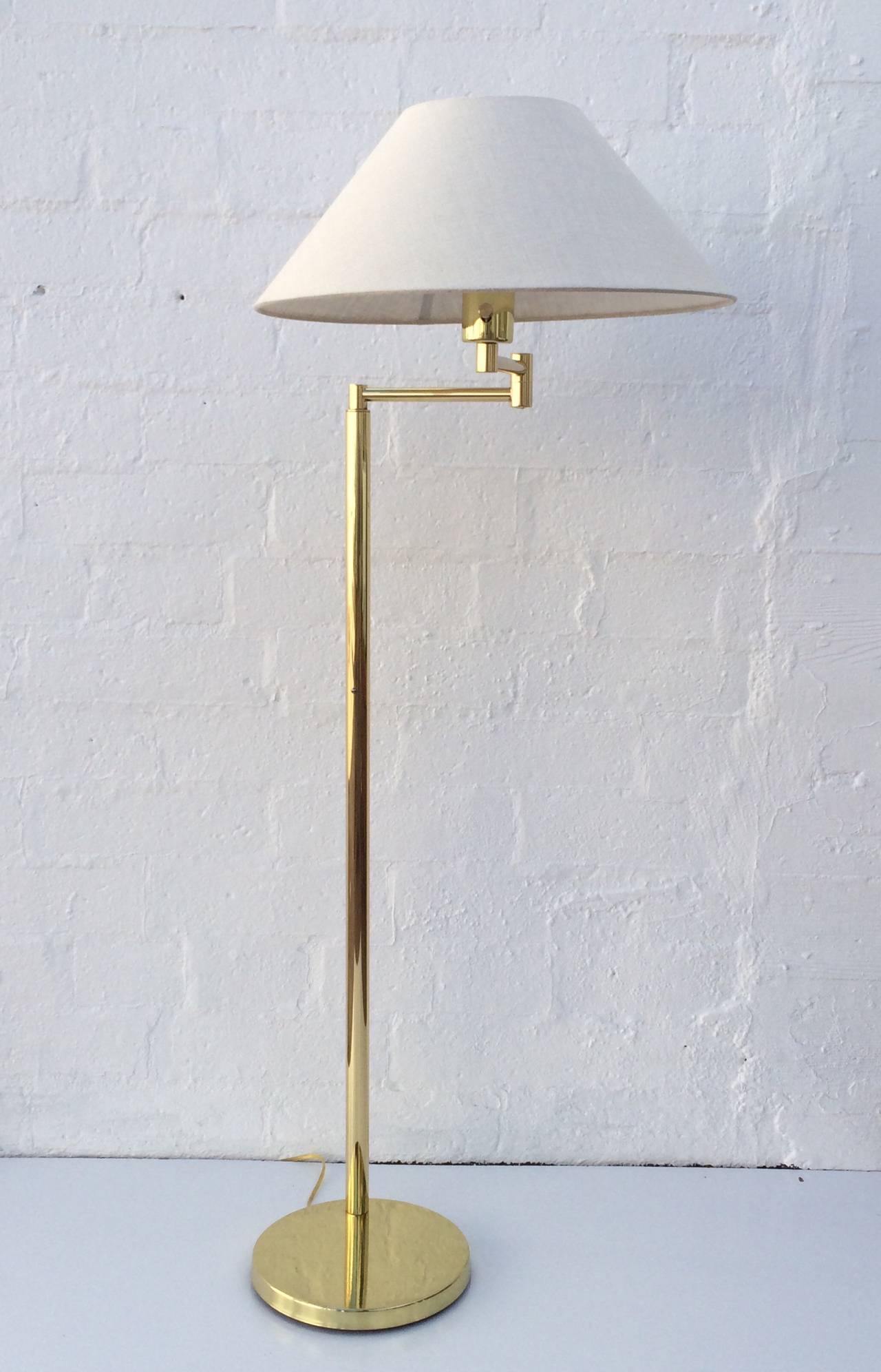 Polished Brass Adjustable Floor Lamp by Walter Von Nessen at 1stDibs