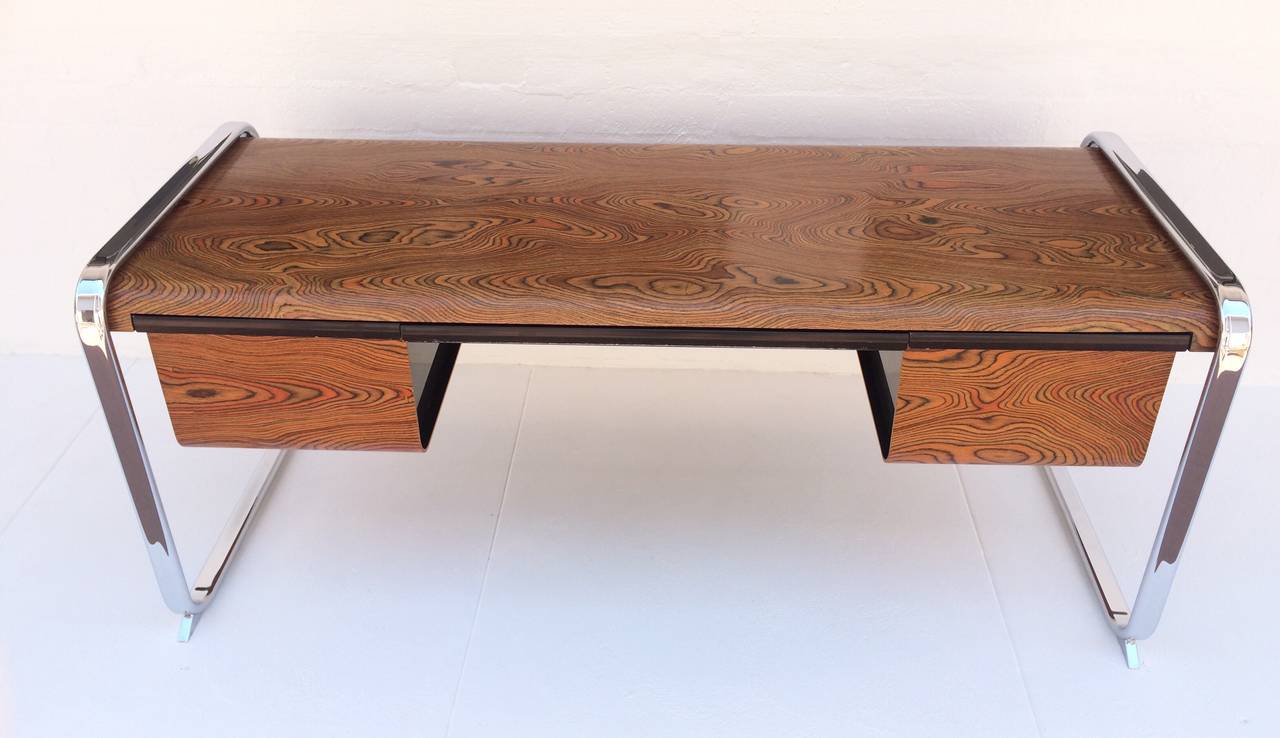 Zebra Wood and Chrome Desk by Peter Protzman for Herman Miller at