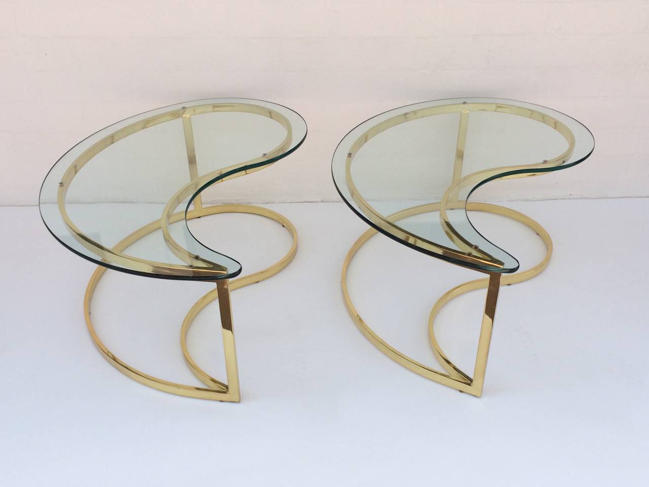 Polished Brass and Glass Cocktail or Coffee Tables Designed by Milo