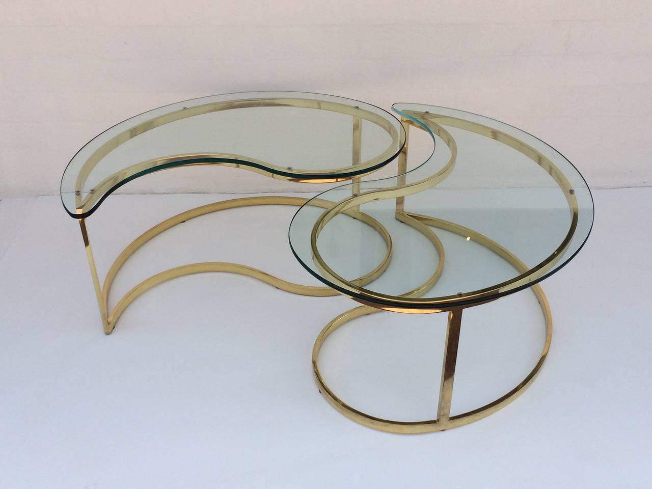 Polished Brass and Glass Cocktail or Coffee Tables Designed by Milo