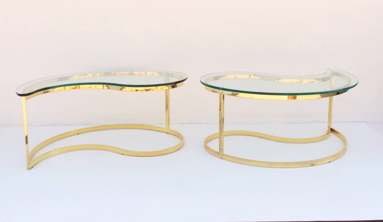 Polished Brass and Glass Cocktail or Coffee Tables Designed by Milo