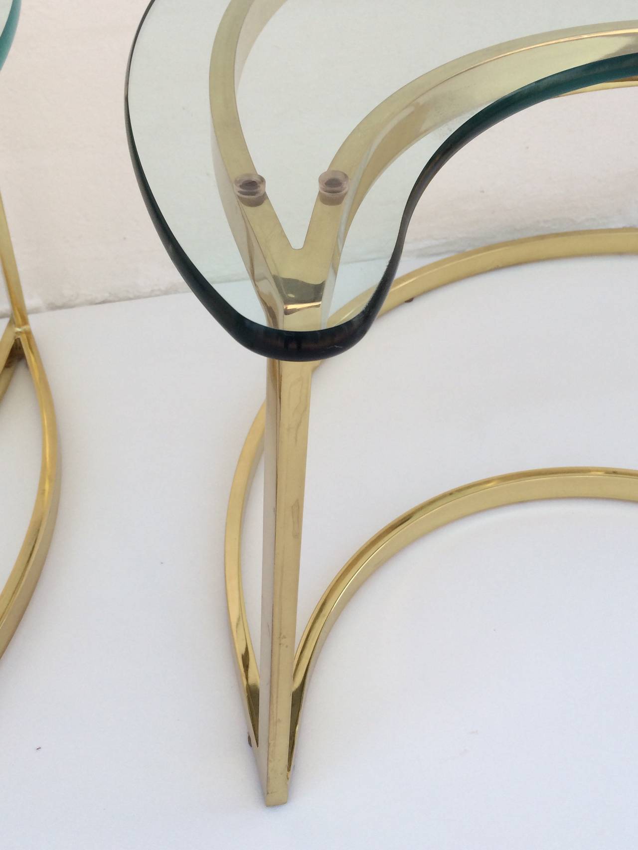 Polished Brass and Glass Cocktail or Coffee Tables Designed by Milo