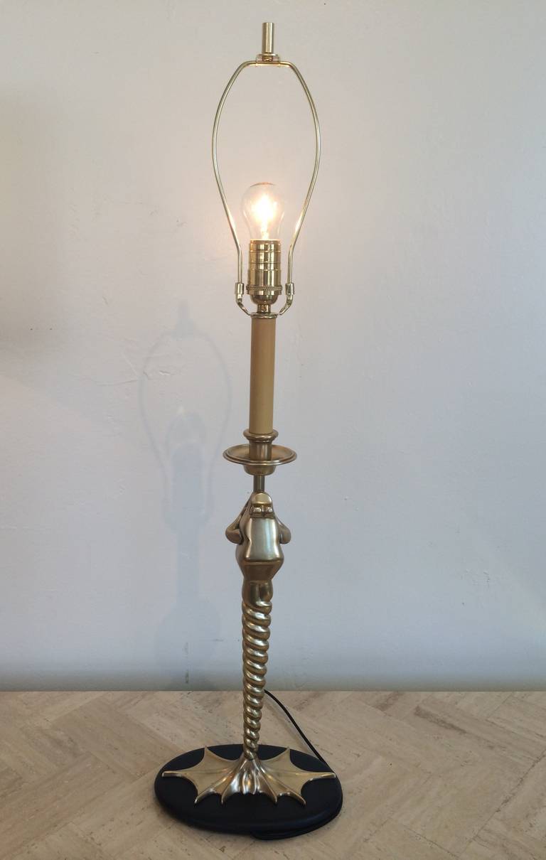 Rare Pair of Polished Brass Frog Table Lamps by Chapman at 1stDibs