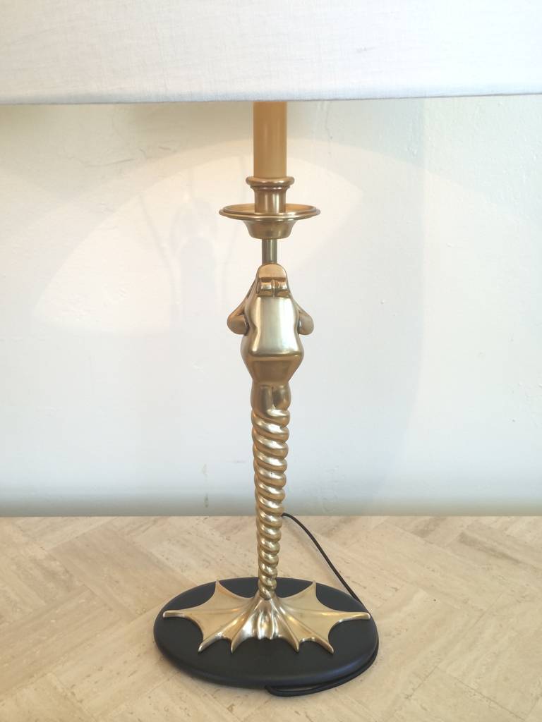 Rare Pair of Polished Brass Frog Table Lamps by Chapman at 1stDibs