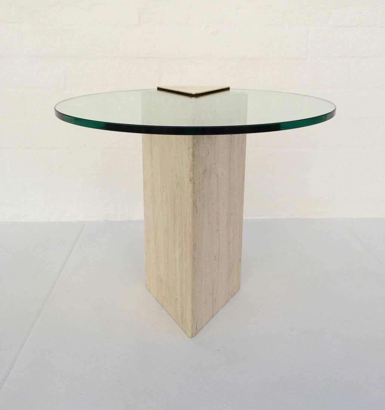 Travertine and Brass with Glass Side Table by Pace Collection. at 1stDibs