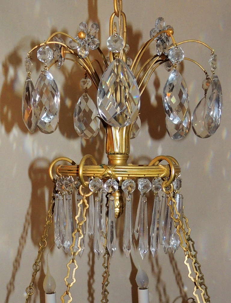 Very Fine French Empire Doré Bronze and Cut Crystal Baltic Chandelier
