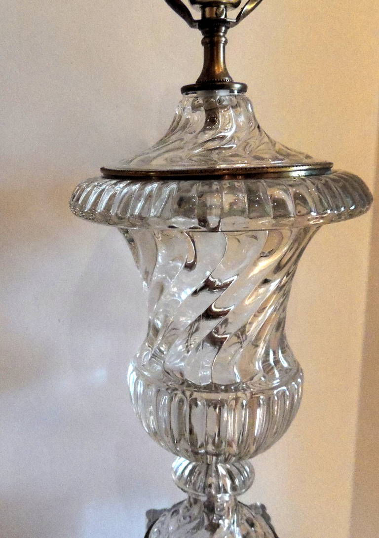 Elegent Pair Of Baccarat Style Crystal Urn Form Swirl Lamps on Black Marble Base at 1stDibs