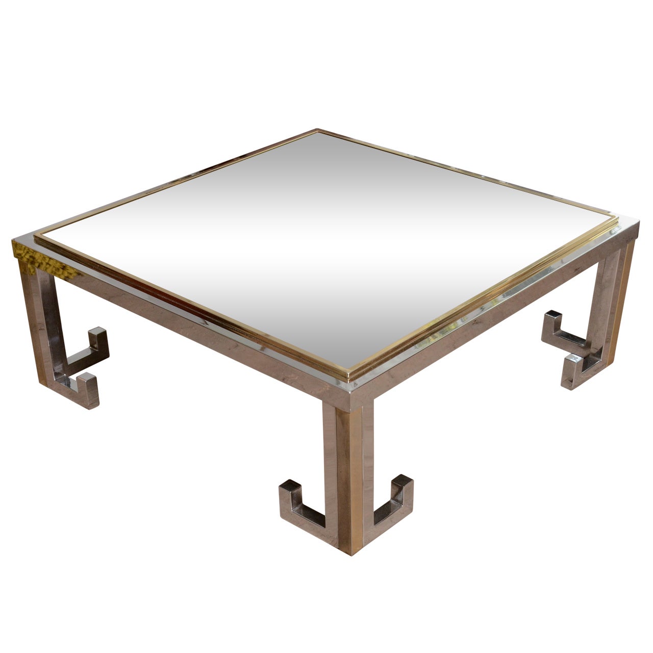 Contemporary Gold Leaf Inlay Coffee Table with Brass Frame at 1stDibs