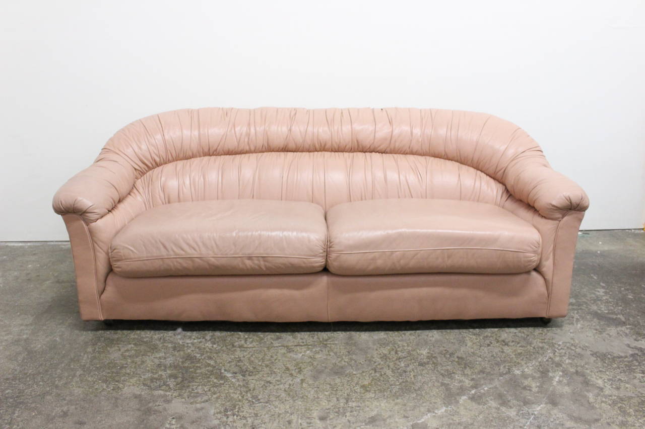 80's Style Glam Blush Colored Leather Sofa at 1stDibs blush leather