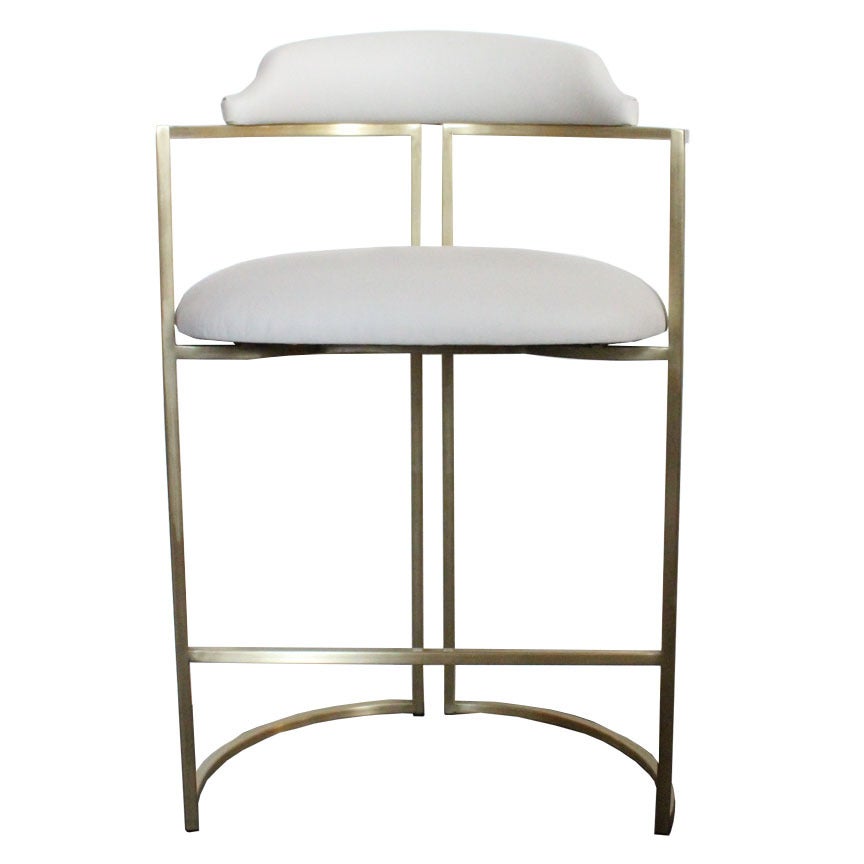 Brass Bar Stools Upholstered in White Leather For Sale at 1stDibs