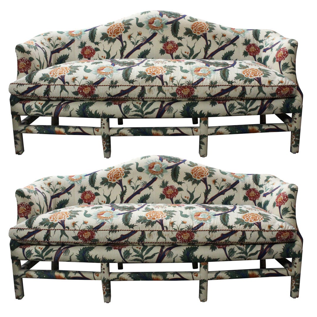 Custom Camel Back Sofa with Down Cushion at 1stDibs