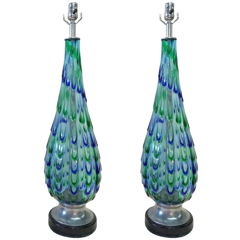 Pair Blue Murano Drip Loop Lamps at 1stDibs