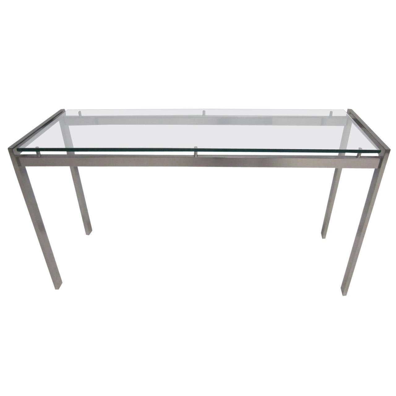 1970s Polished Aluminum Long, MidCentury Modern Console Table For Sale
