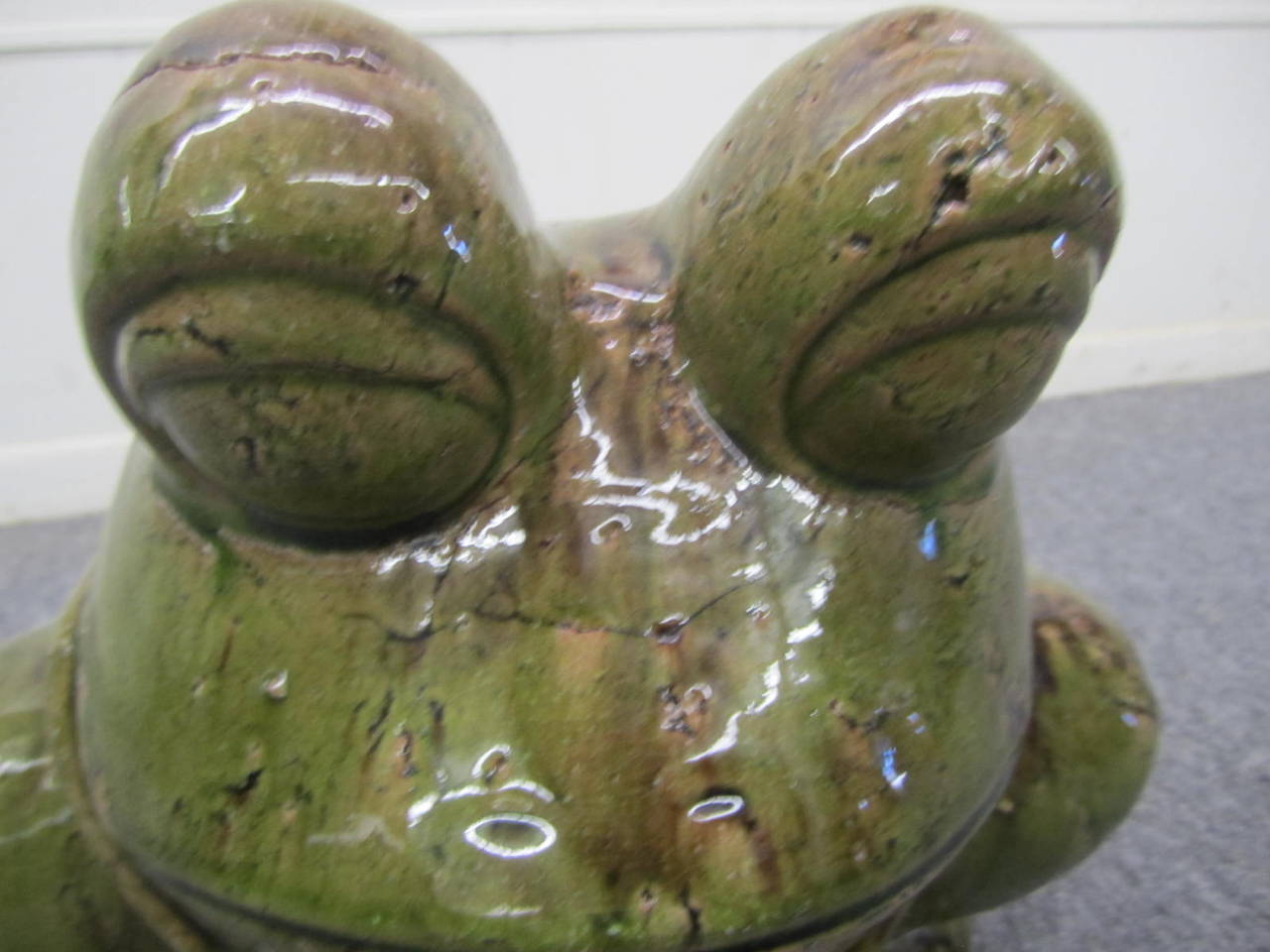 Charming Large Green Glaze Pottery Frog Planter MidCentury Modern For