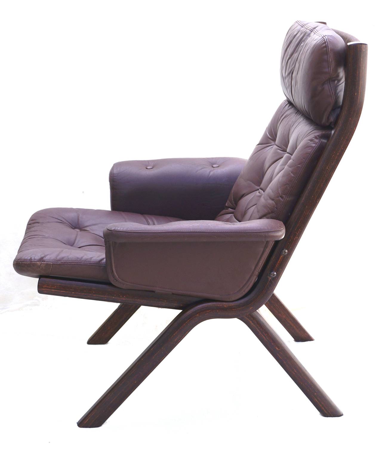Danish Modern Leather Sculptural Sling Lounge Chair and Ottoman at
