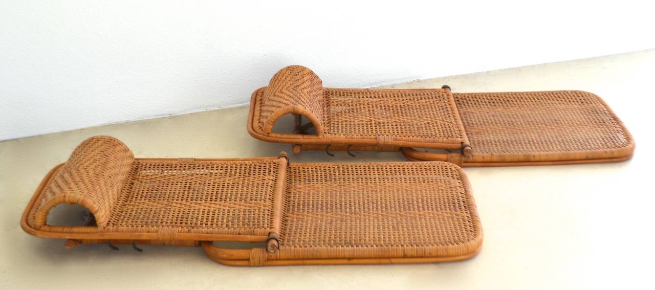 Mid Century Rattan and Bamboo Beach Chairs at 1stdibs