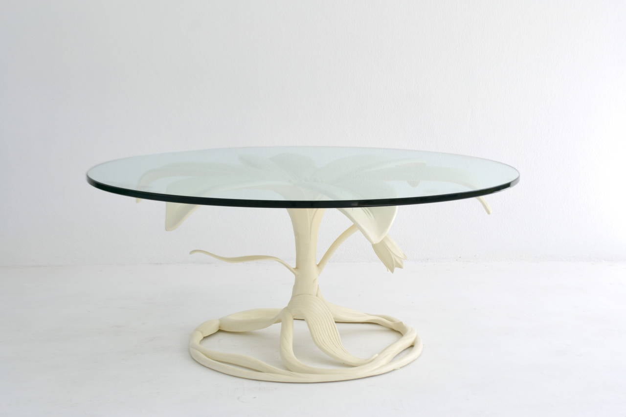 Midcentury White Lacquered, Glass Top Cocktail Table by Arthur Court