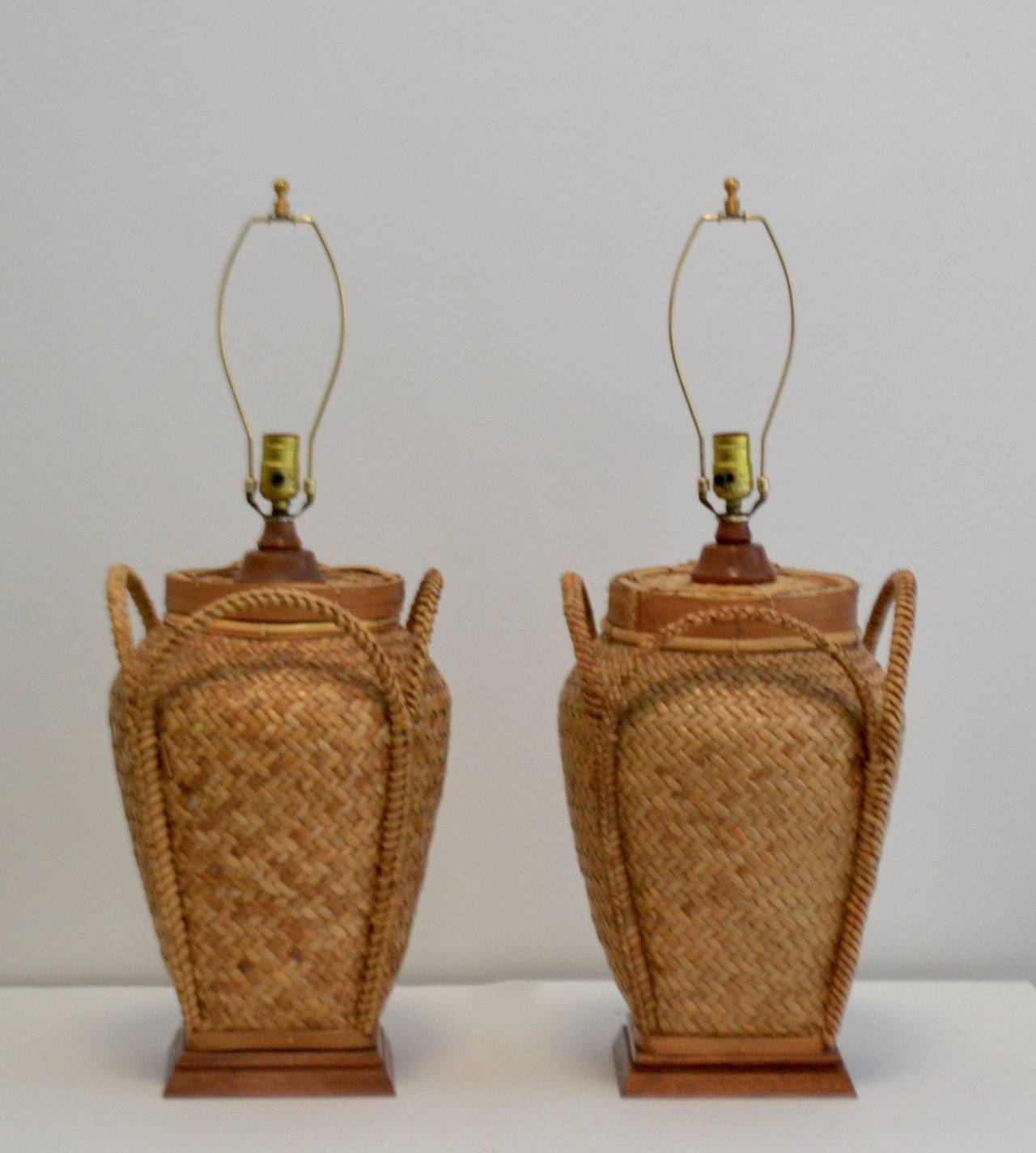 Pair of Woven Rattan Basket Table Lamps at 1stDibs wicker basket