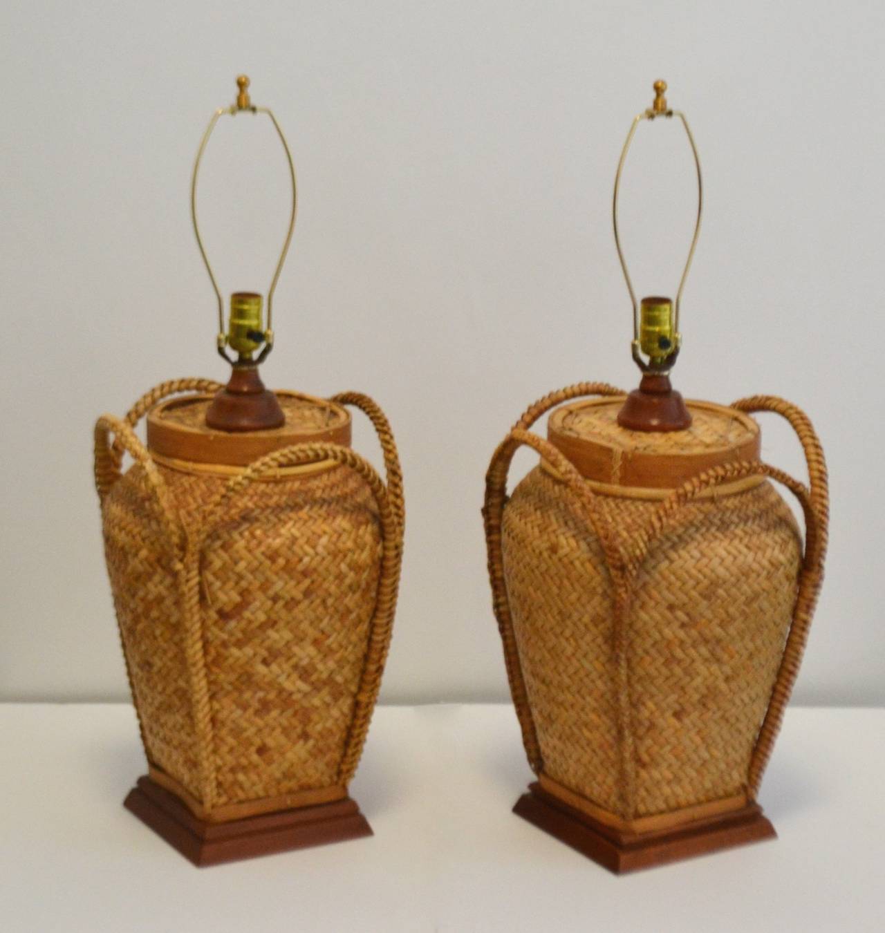 Pair of Woven Rattan Basket Table Lamps at 1stDibs wicker basket