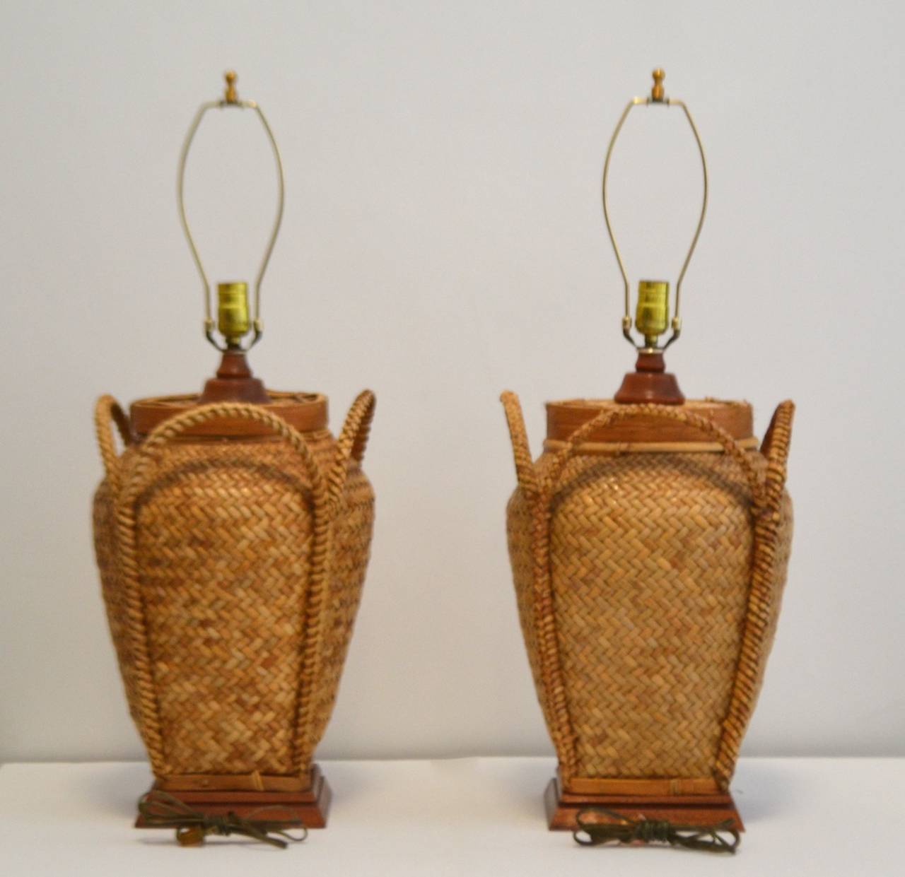 Pair of Woven Rattan Basket Table Lamps at 1stDibs wicker basket
