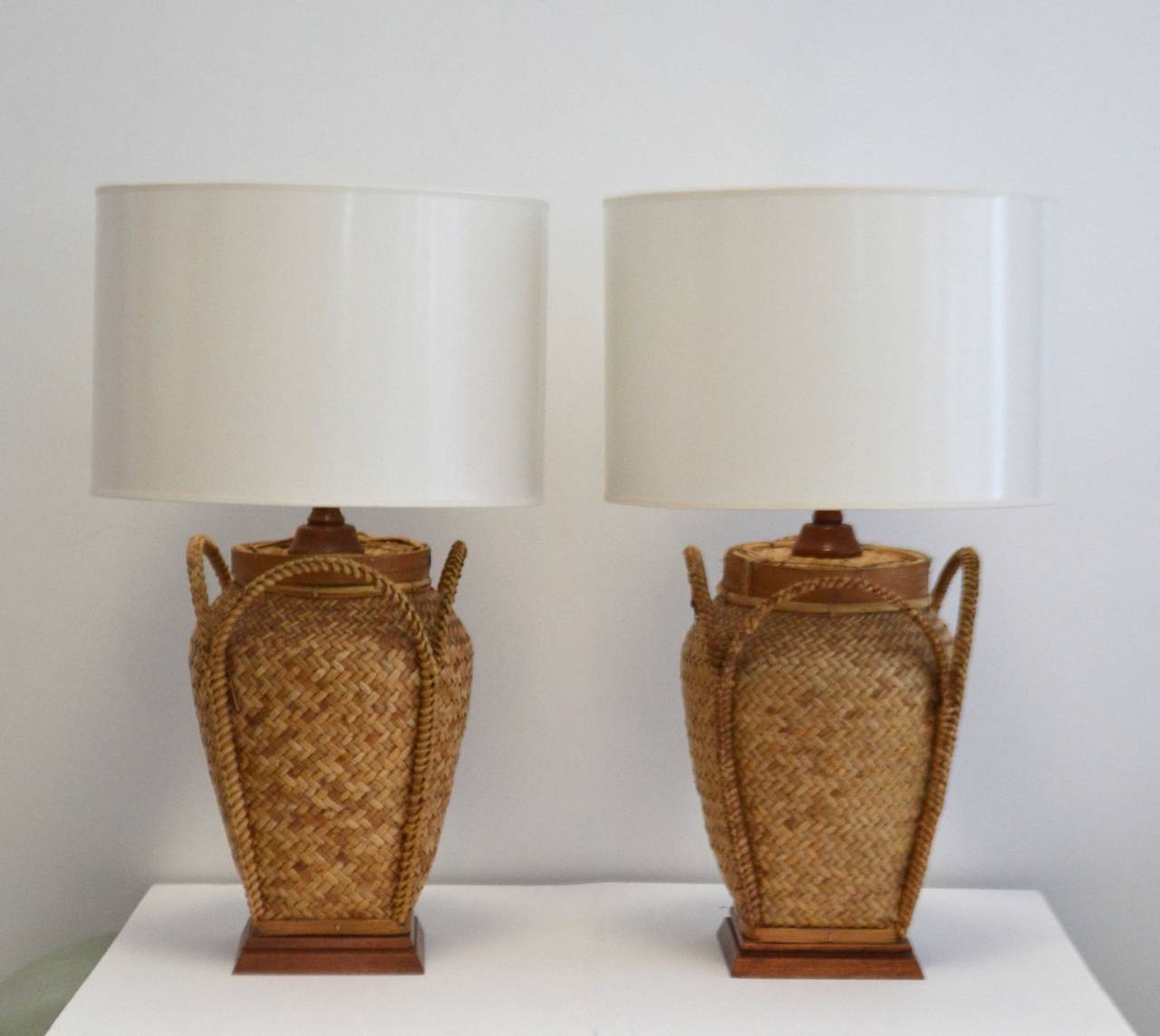 Pair of Woven Rattan Basket Table Lamps at 1stDibs wicker basket