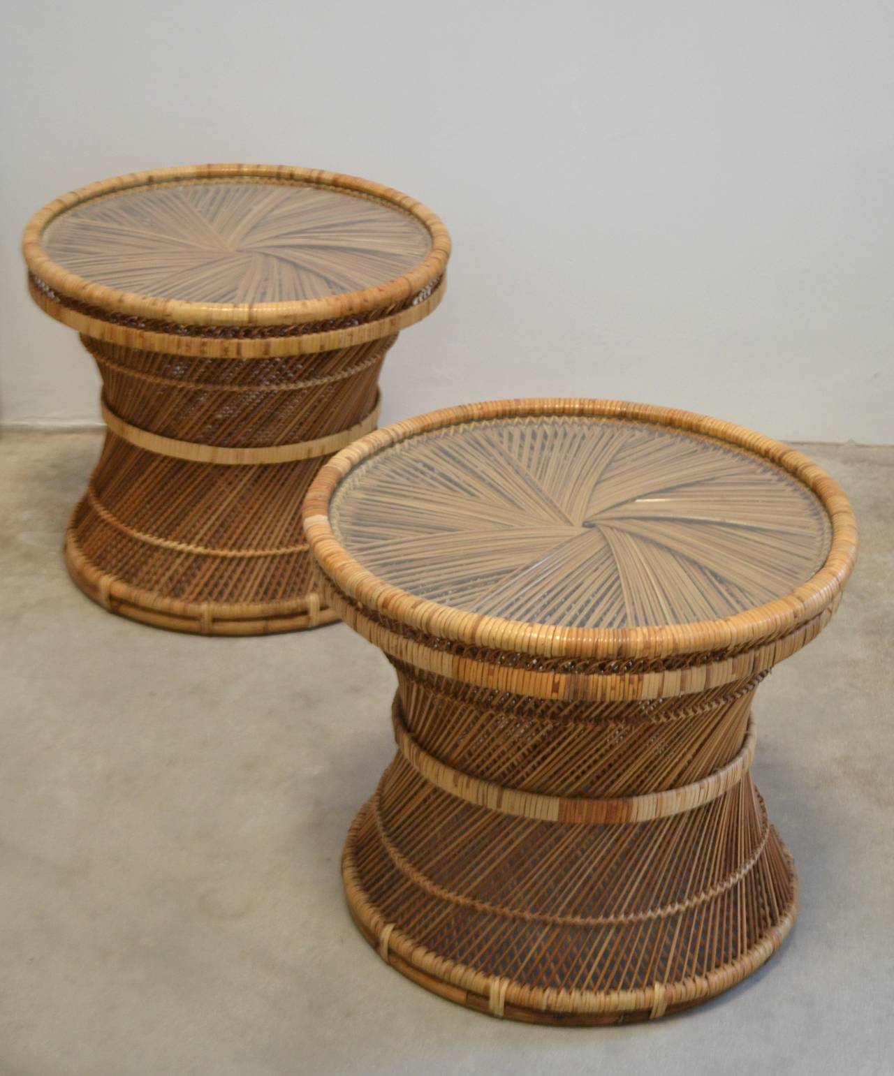 Pair of Woven Rattan Side Tables at 1stDibs