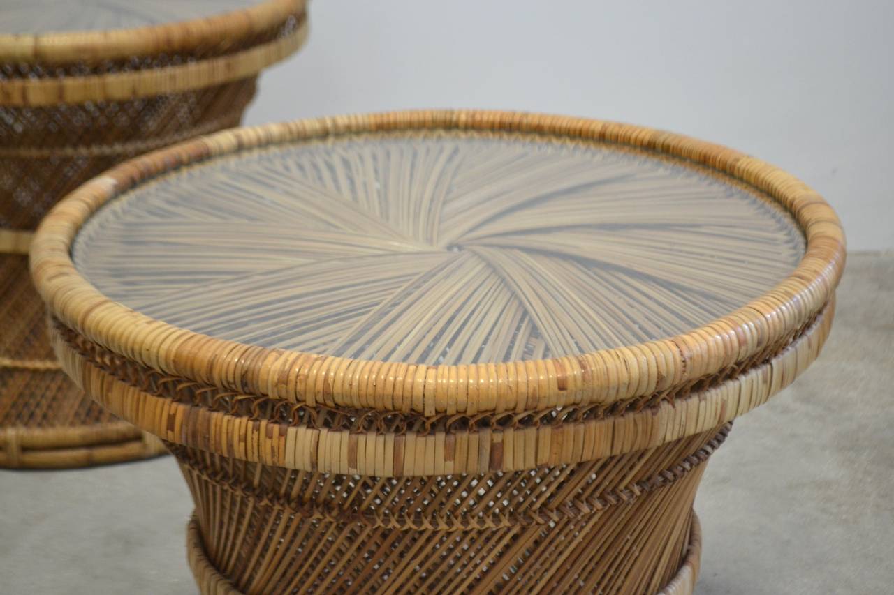Pair of Woven Rattan Side Tables at 1stDibs