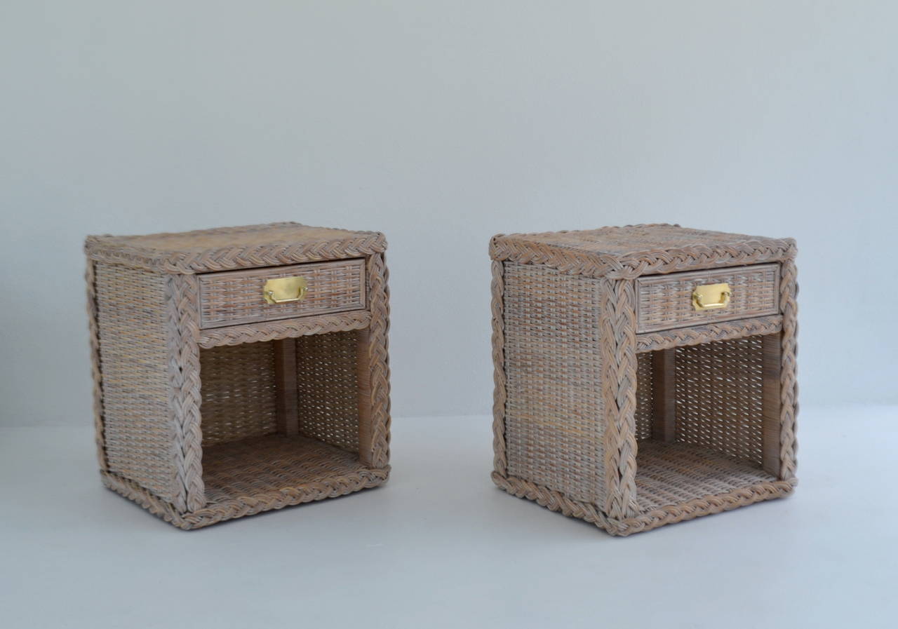 Pair of Woven Rattan Night Stands at 1stdibs