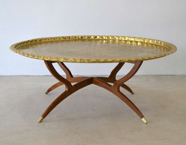 Round Brass Tray Top Coffee Table at 1stdibs