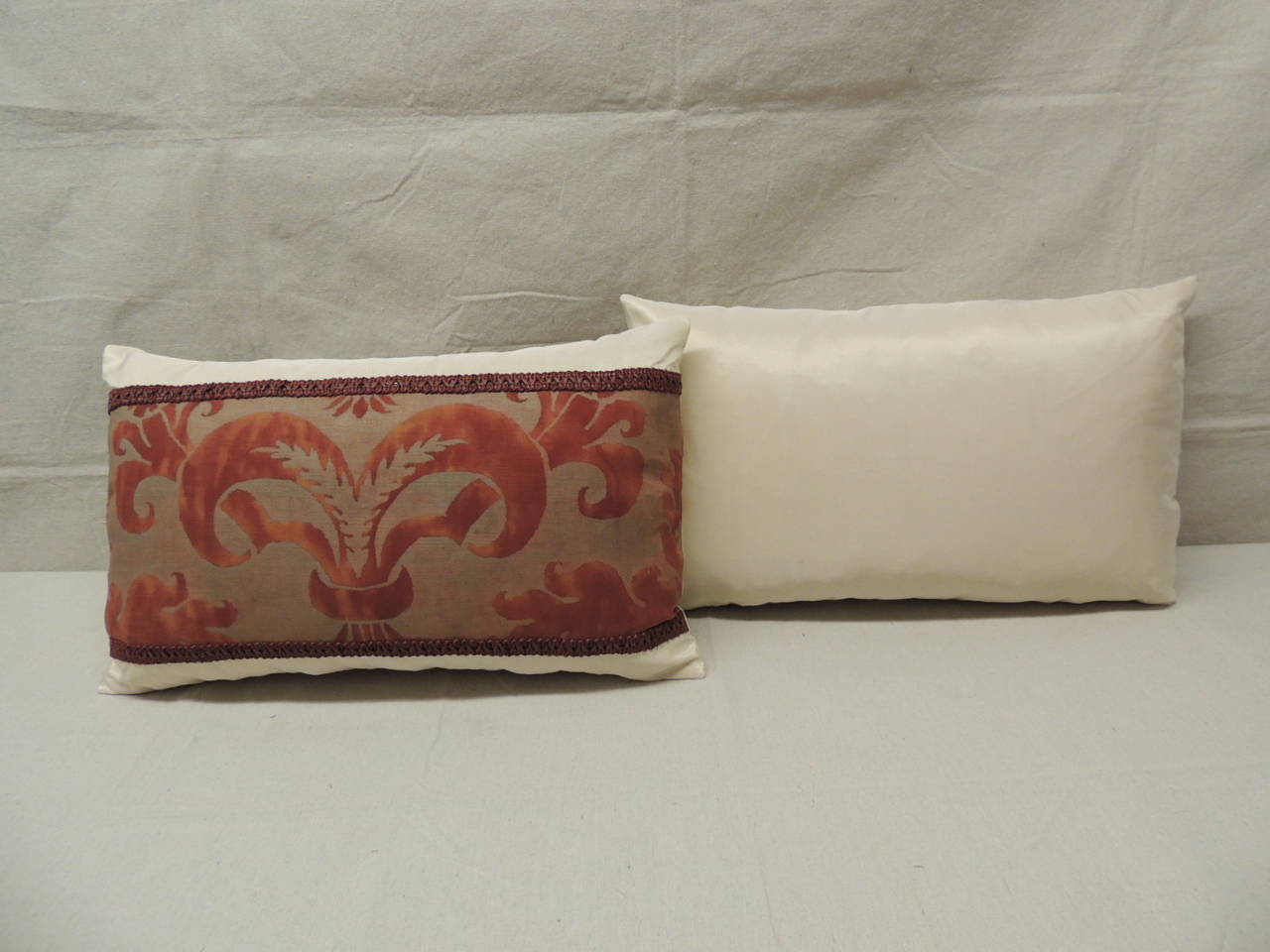 Pair of Fortuny Red Bolster Decorative Pillows For Sale at 1stdibs