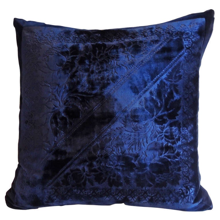Blue Silk Velvet Pillow. at 1stdibs