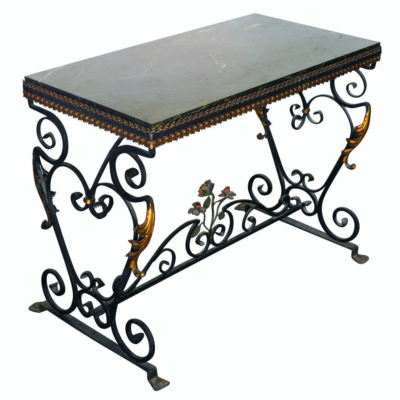 Italian Wrought Iron Console Table with St Laurent Marble Top at 1stDibs