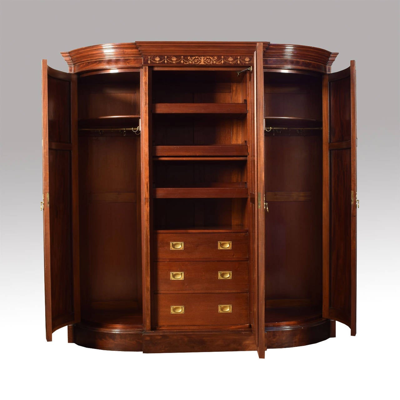 Mahogany ThreeDoor Inlaid Wardrobe by Maple and Co. at 1stDibs