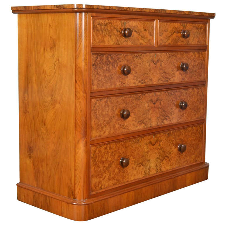 Victorian Figured Walnut Chest of Drawers at 1stdibs