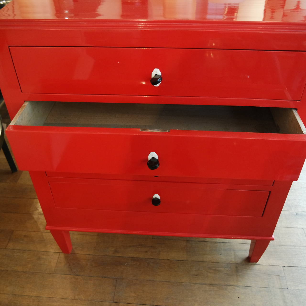 Beautiful Red Lacquered Chest of Drawers at 1stdibs