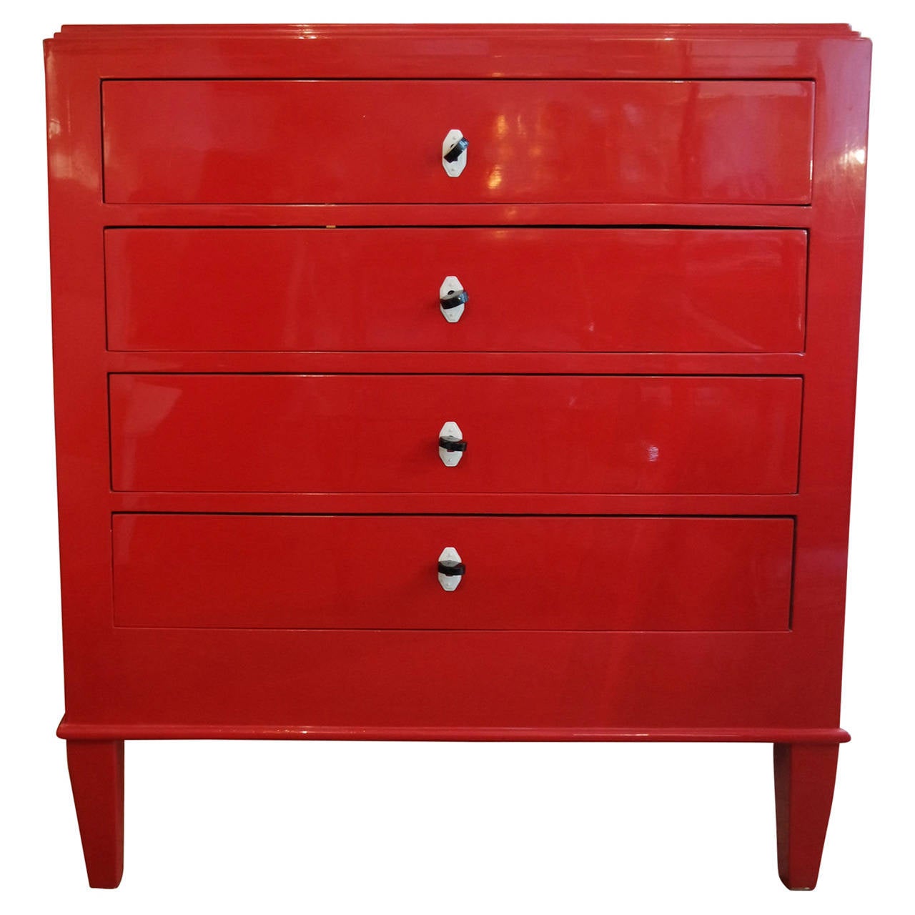 Beautiful Red Lacquered Chest of Drawers at 1stDibs