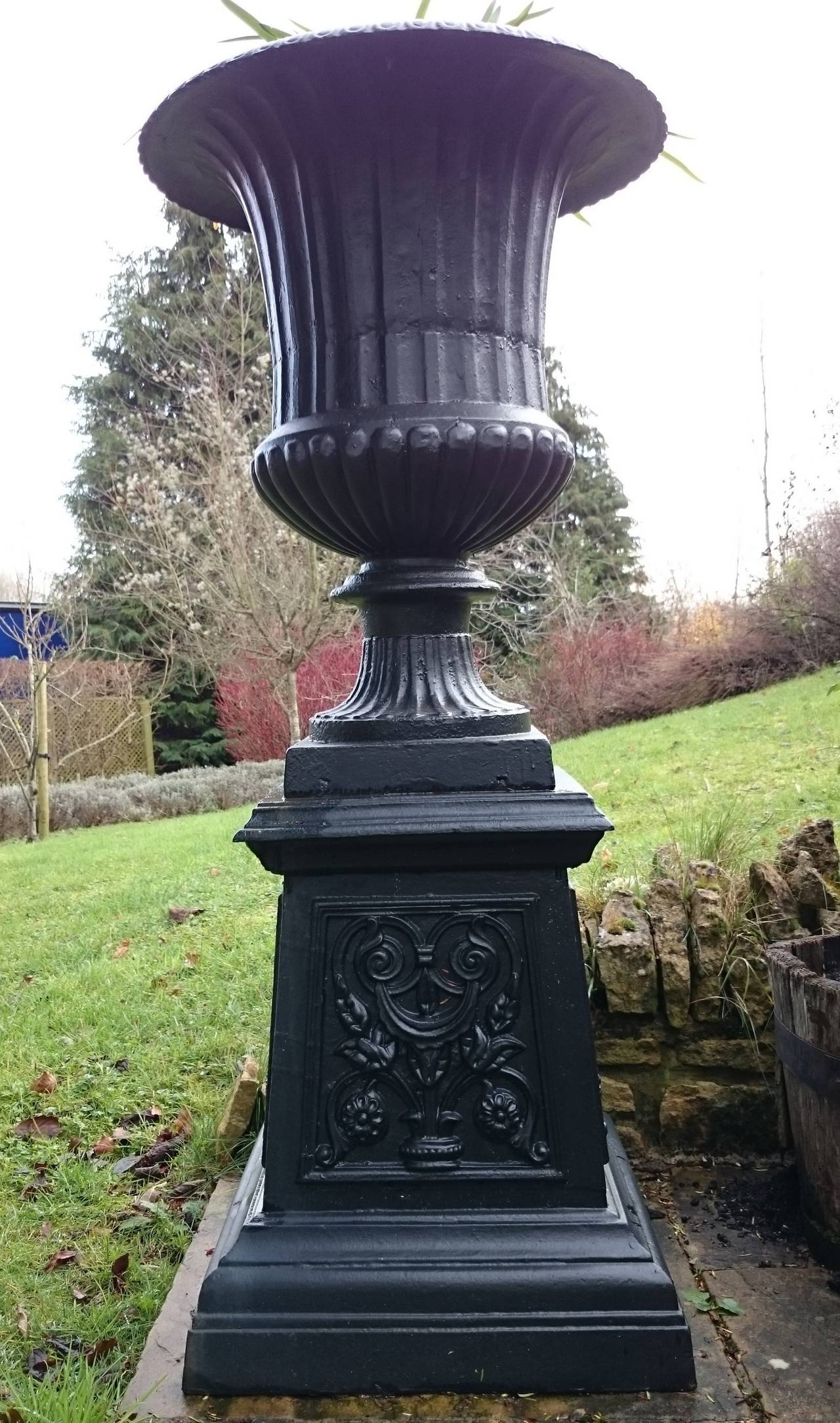 Pair of Cast Iron Urns For Sale at 1stDibs
