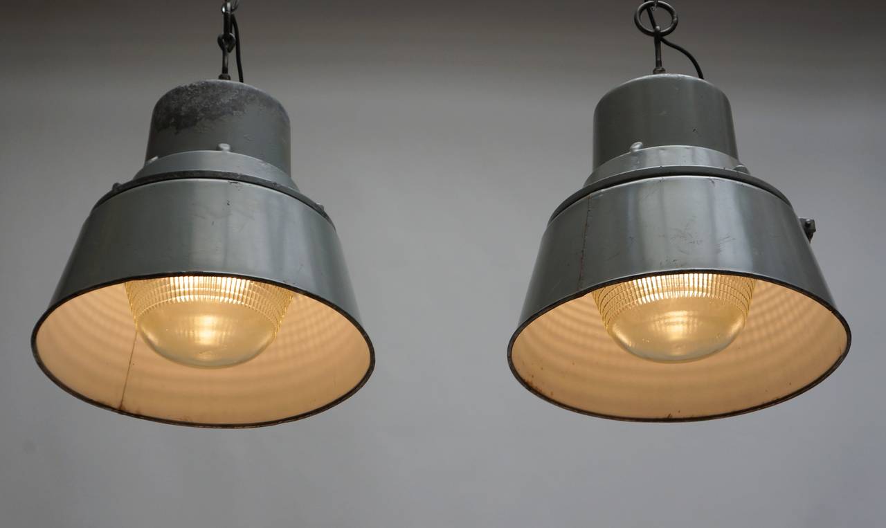 Pair of Industrial Ceiling Lights For Sale at 1stdibs