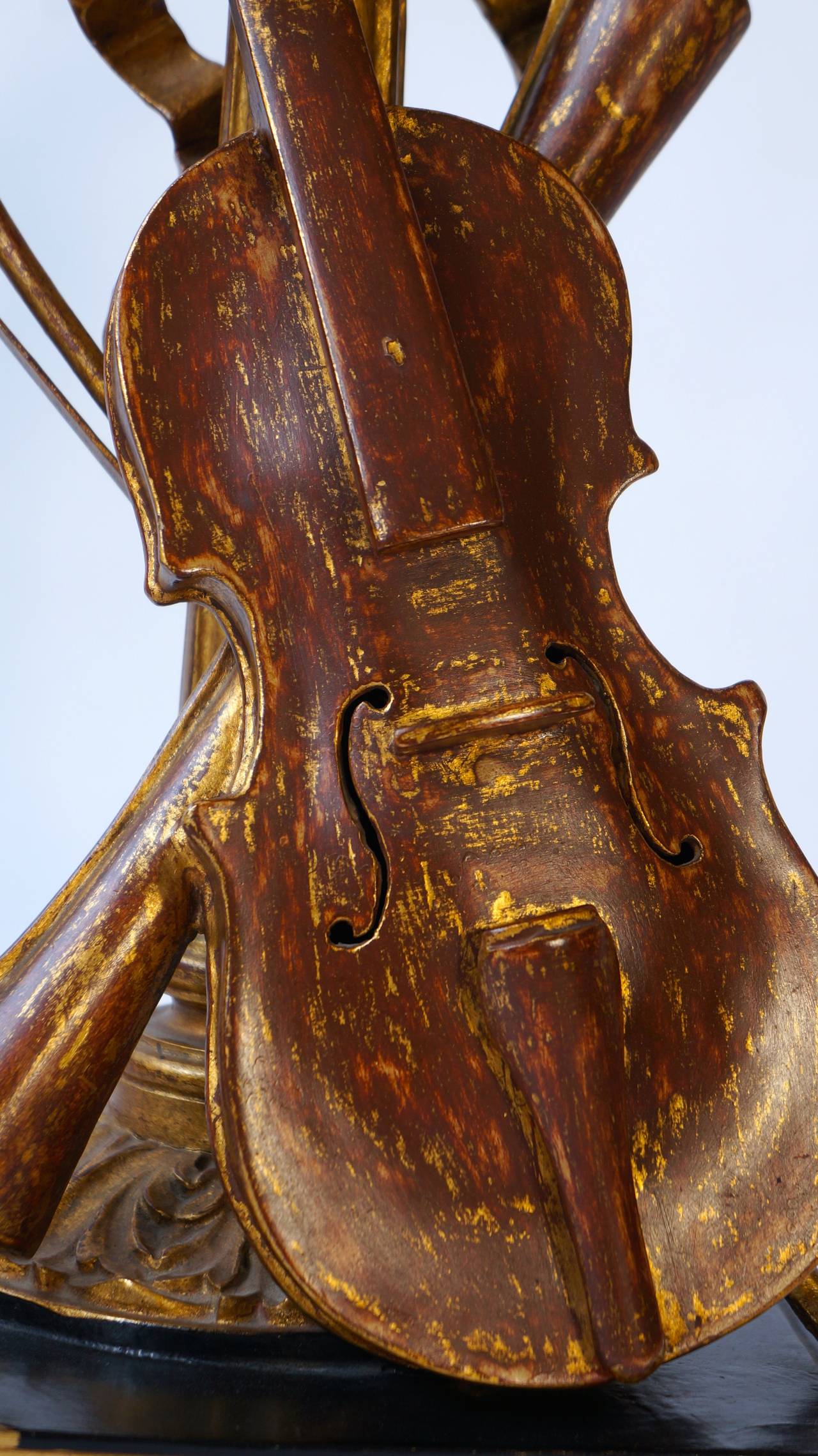 Wood Carved Table Lamp with Violin For Sale at 1stDibs