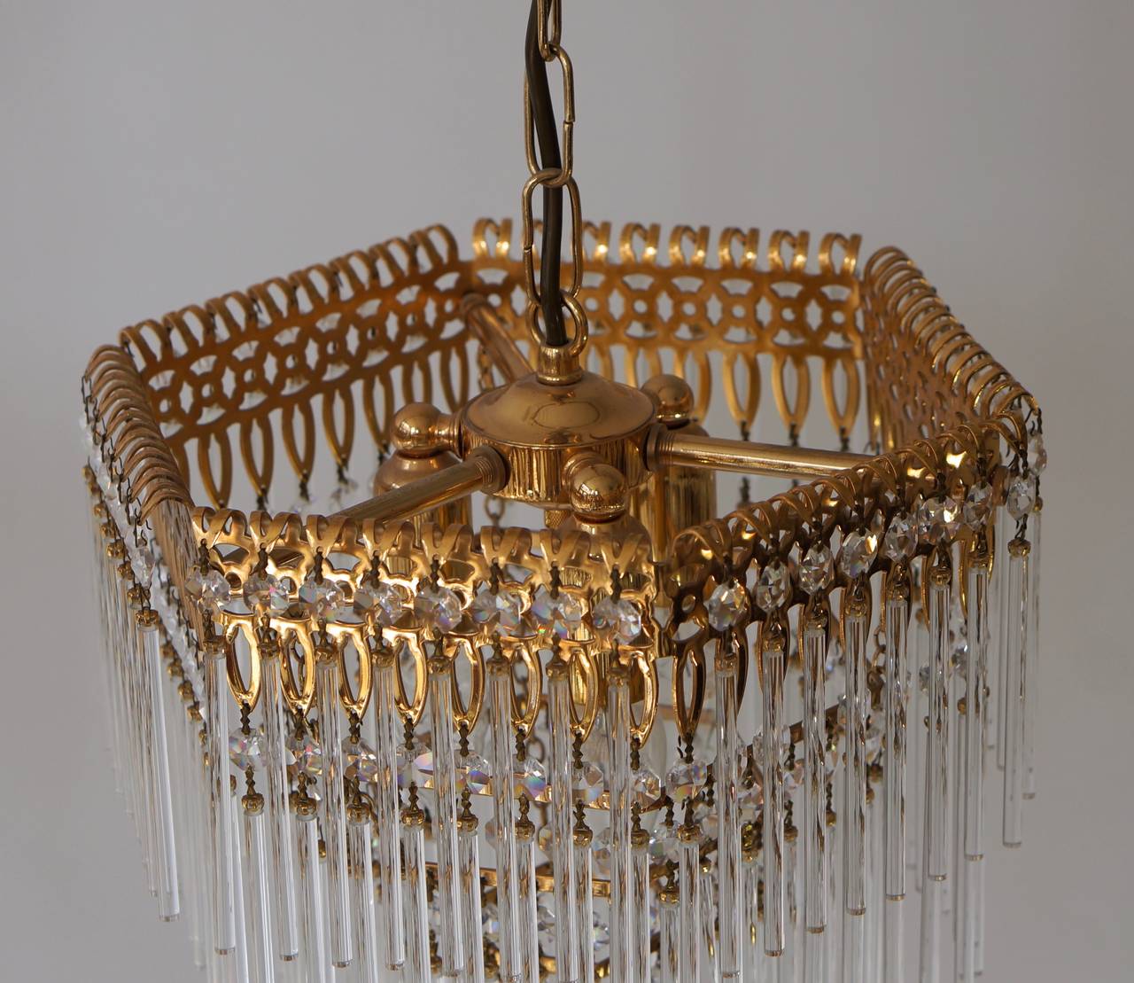 One MidCentury Modernist Glass Rod Pendant Chandelier For Sale at 1stdibs