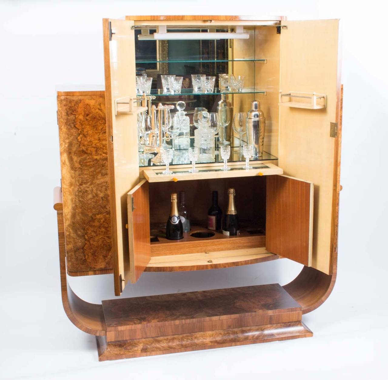 Antique Art Deco Burr Walnut Cocktail Bar, circa 1920 at 1stDibs
