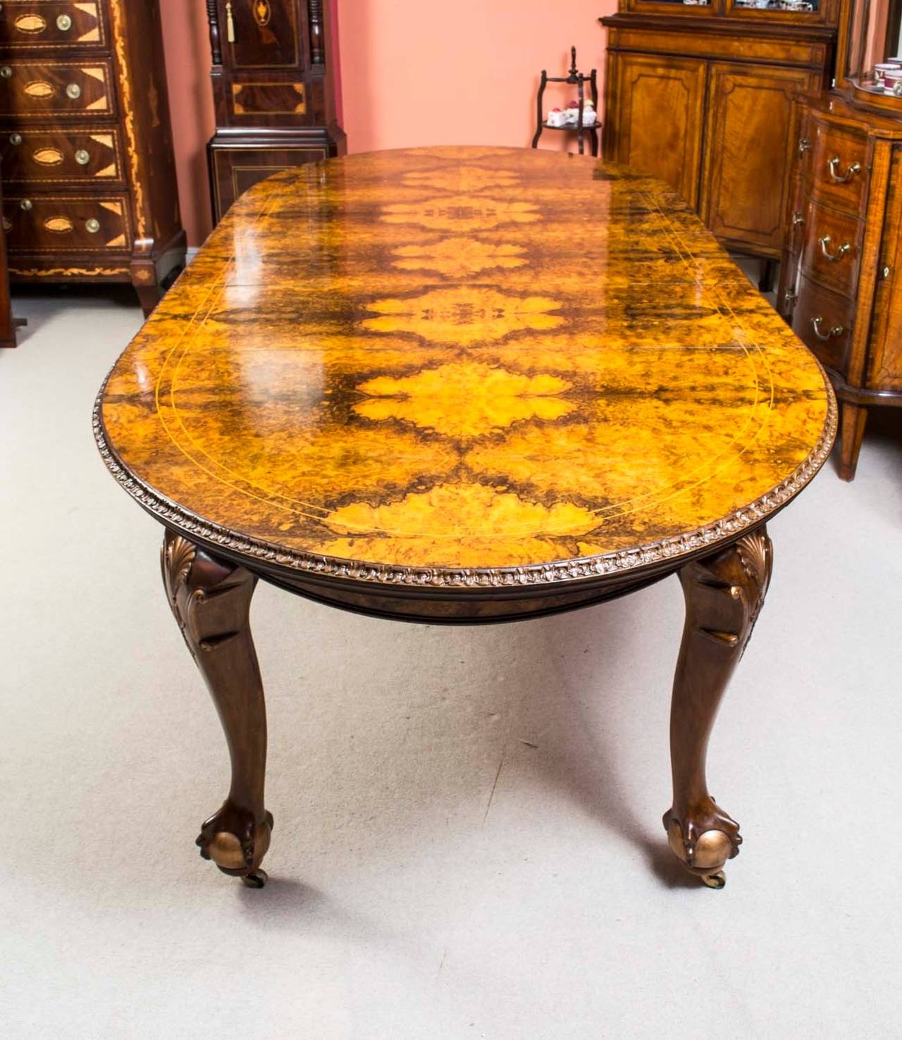 Antique Queen Anne Style Dining Table and Eight Chairs, circa 1920 at