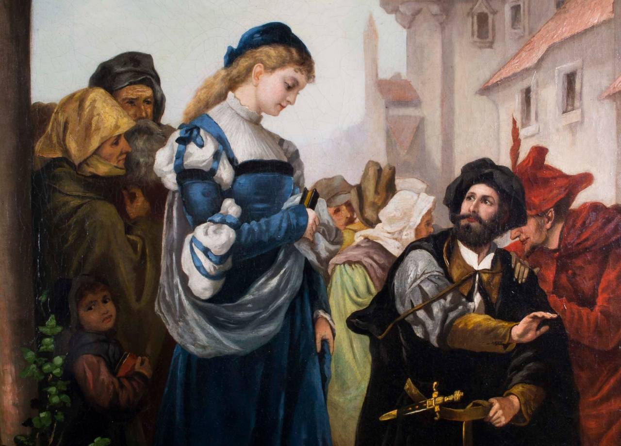 Antique Painting 'Faust and Margaret' by Werner, circa 1880 at 1stDibs