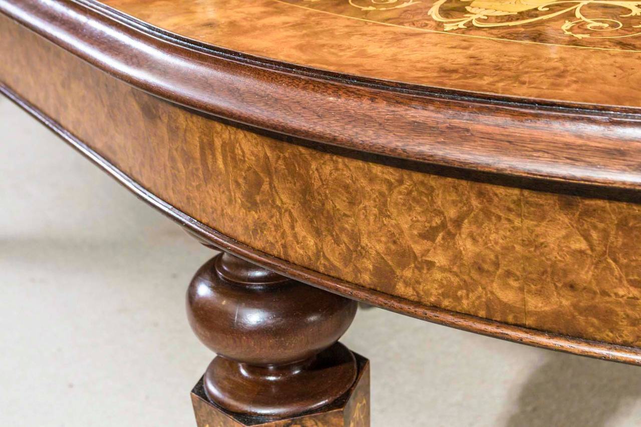 Vintage Burr Walnut Inlaid Dining Table with 14 Chairs at 1stDibs