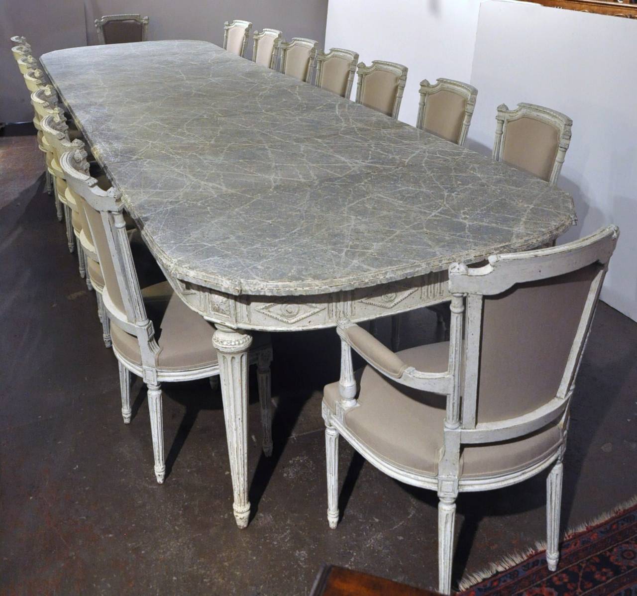 Large Antique 19th Century French Louis XVI Painted Dining Table with
