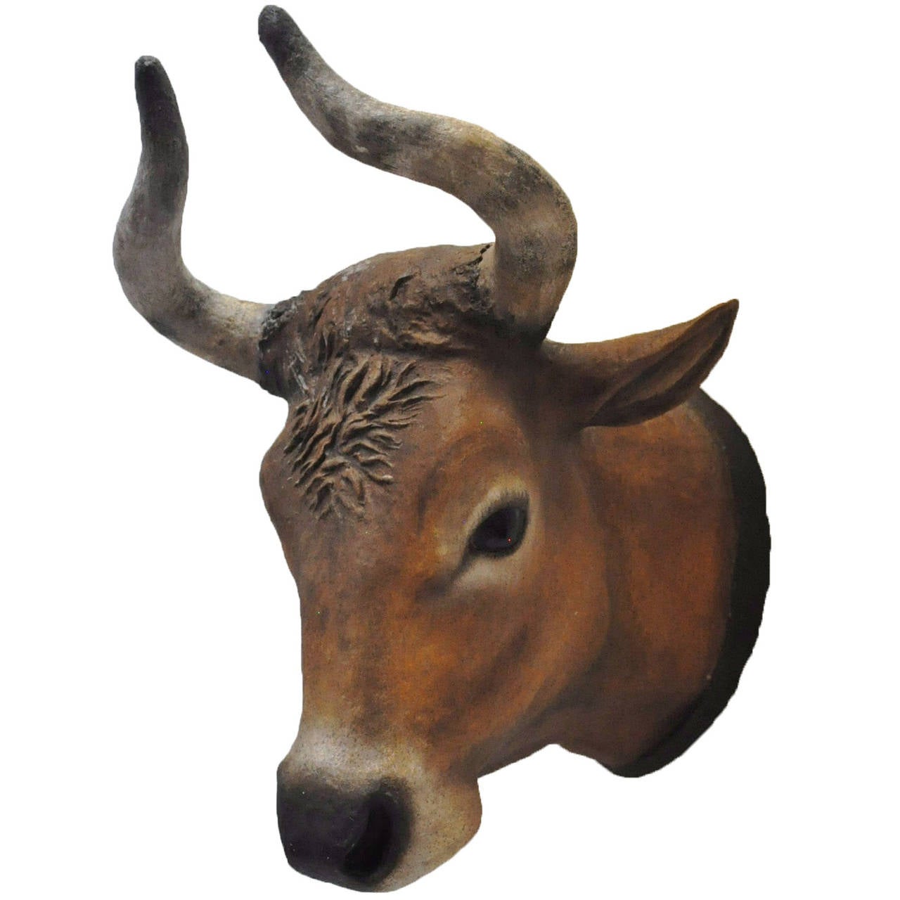 19th Century French Papier Mâché Painted Wall Hanging Cow Head from Normandy For Sale at 1stdibs