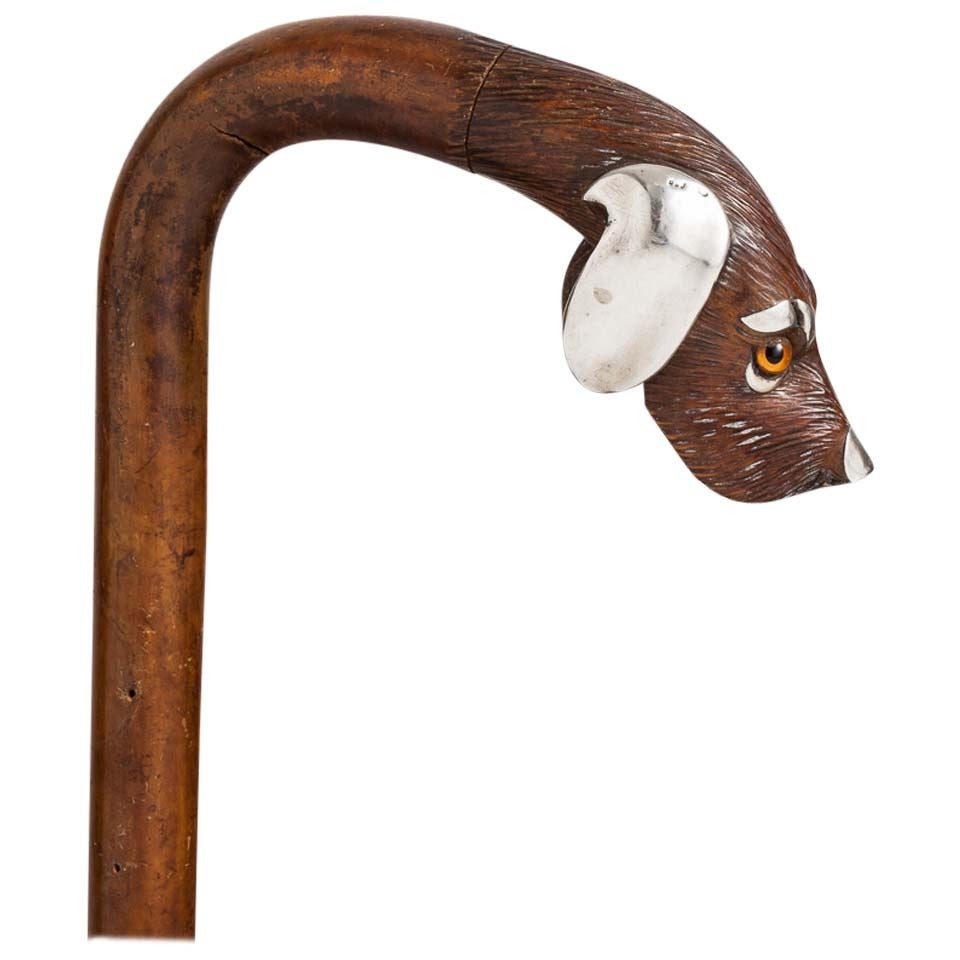 Walking Stick with Decorated Handle in the Form of a Dog's Head, French
