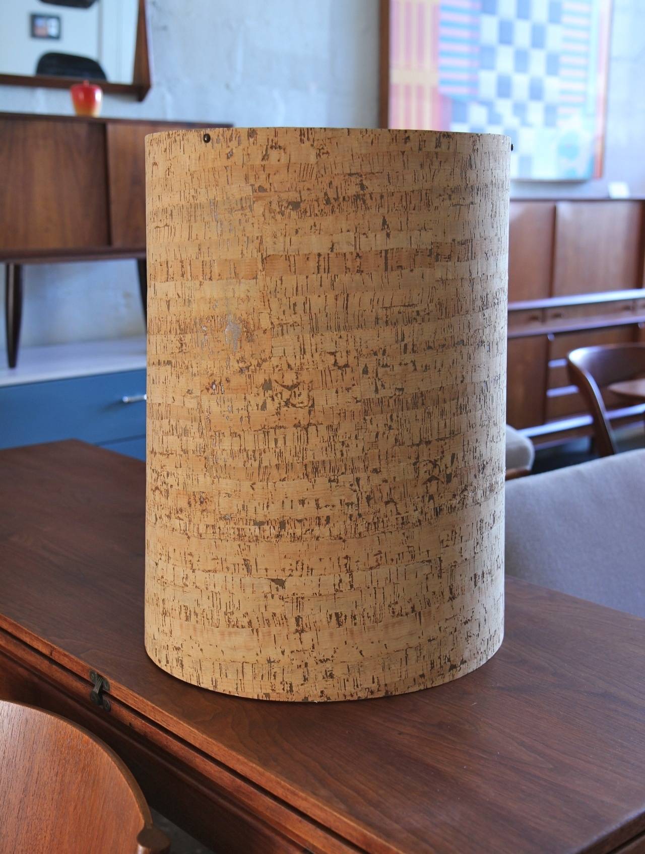 Large MidCentury Walnut Floor Lamp with Cork Shade at 1stDibs cork
